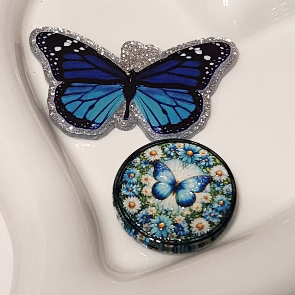 Blue Butterfly Flatback Focal Bead Beaded Pen Badge Keychain Bag Charm Jewelry